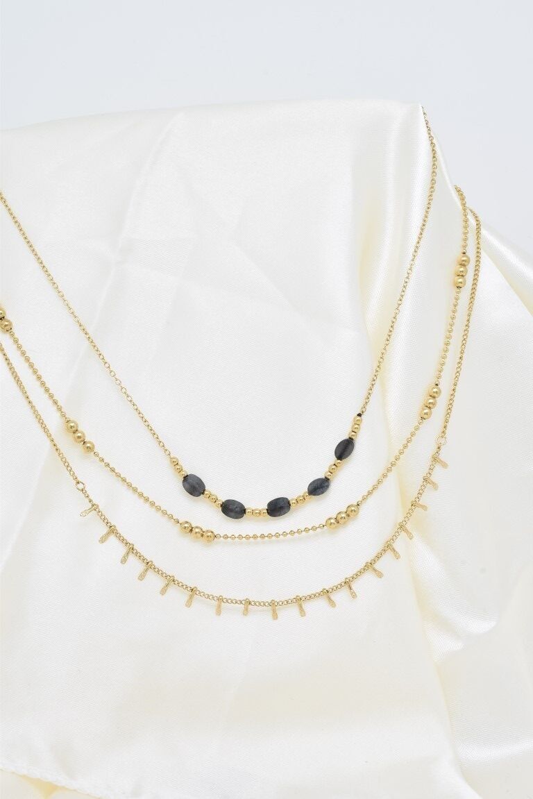 Stainless Steel Three Row Necklace - BJ210221OR-NO