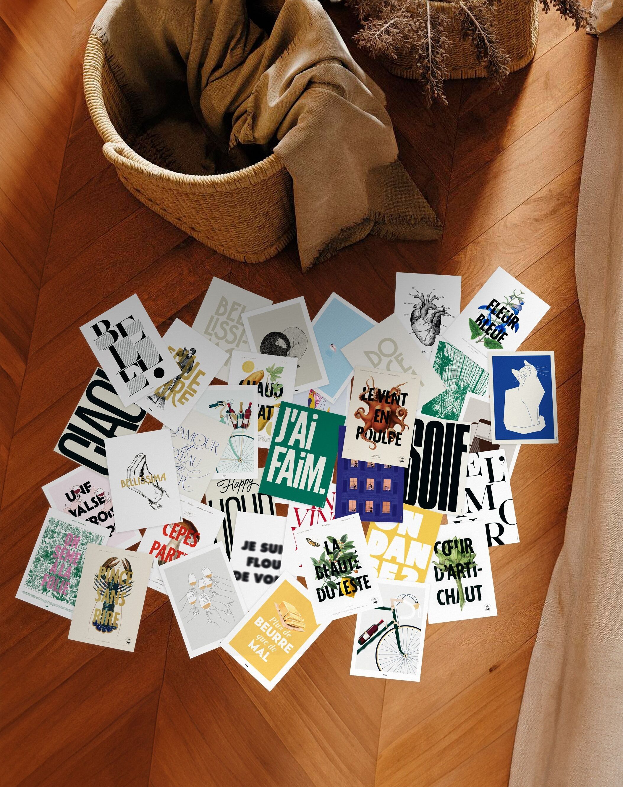 Set di 225 cartoline diverse, grafiche, minimaliste e divertenti