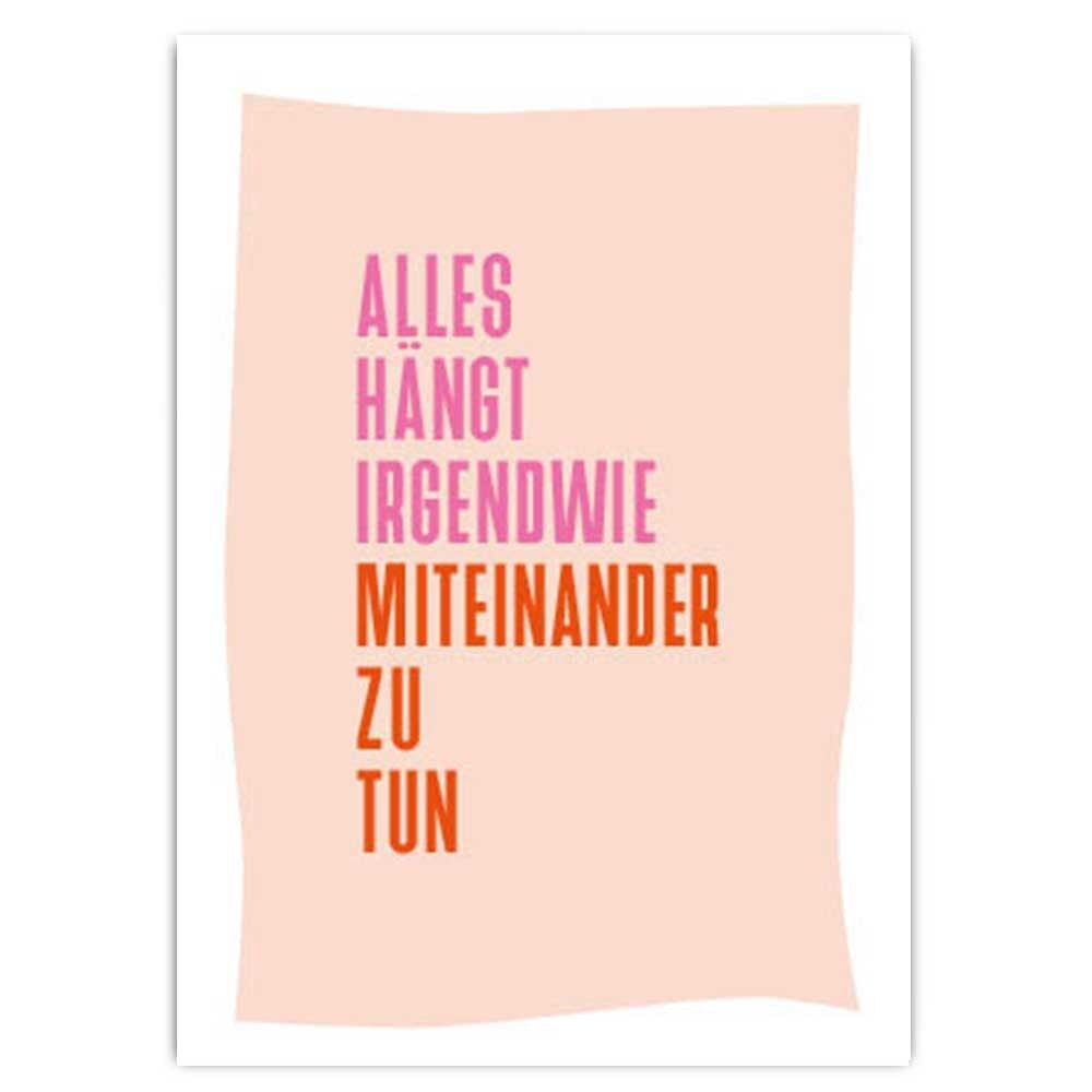 Postcard Pastellica with neon print Everything is somehow connected