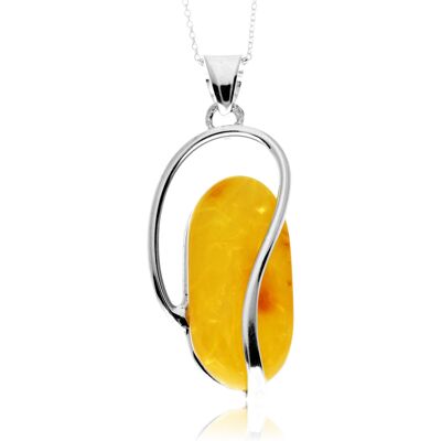 Pendentif exclusif unique en argent sterling 925 et ambre de la Baltique véritable couleur cognac sans chaîne - PD2523