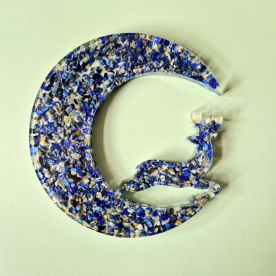 Éclats de pierres précieuses en résine bleue - Décoration en forme de lune avec cerf