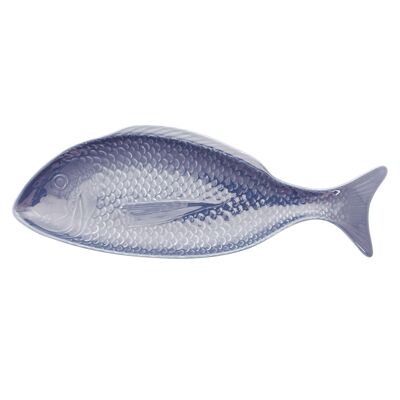 plato de pescado de gres azul 40x14cm