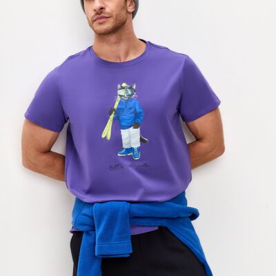 T-shirt stampata viola SKI CAT
