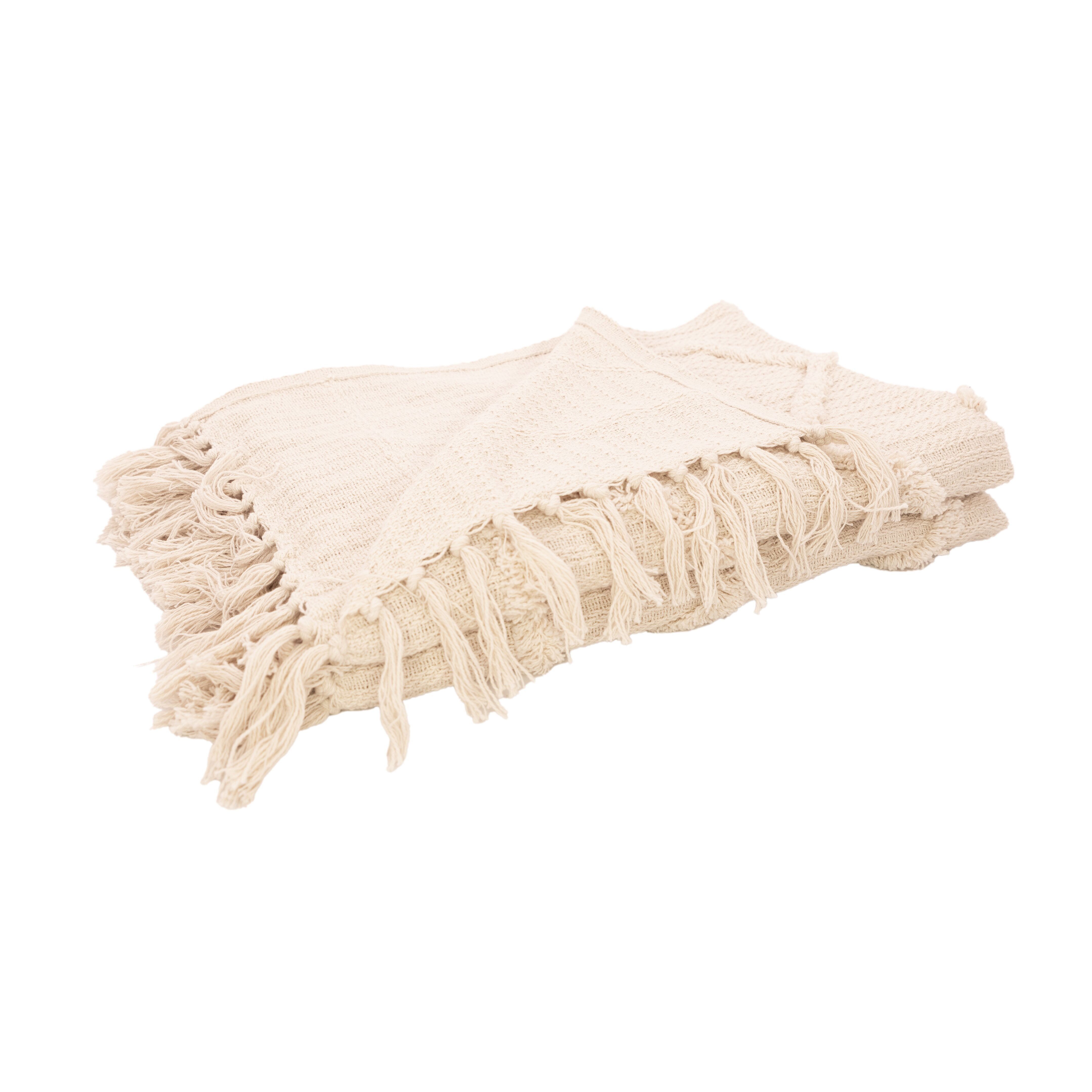 plaid en coton 100% recyclé blanc 170x130cm