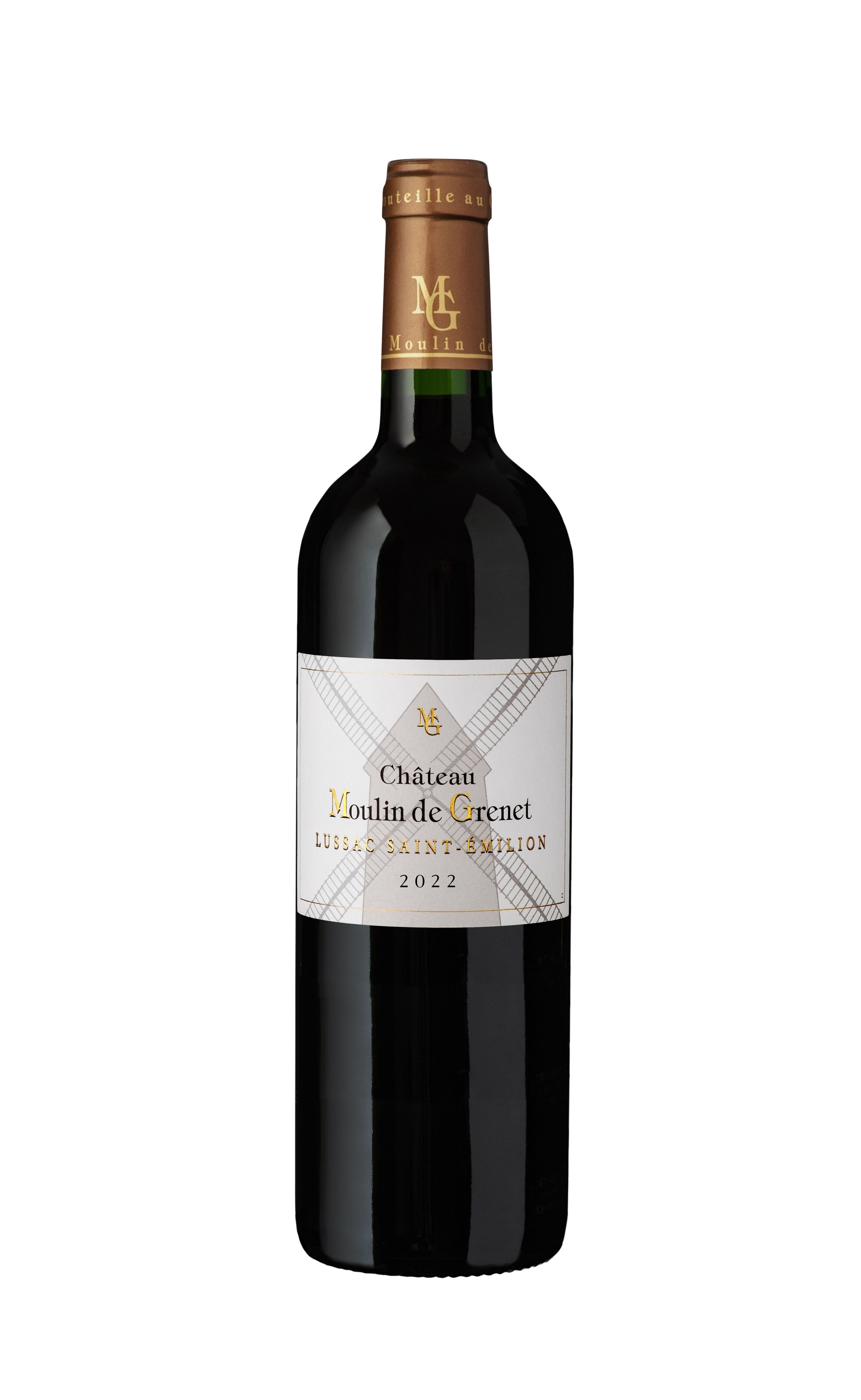Château Moulin de Grenet 2022, Lussac Saint-Emilion, bottiglia da 75cl. Vino rosso.