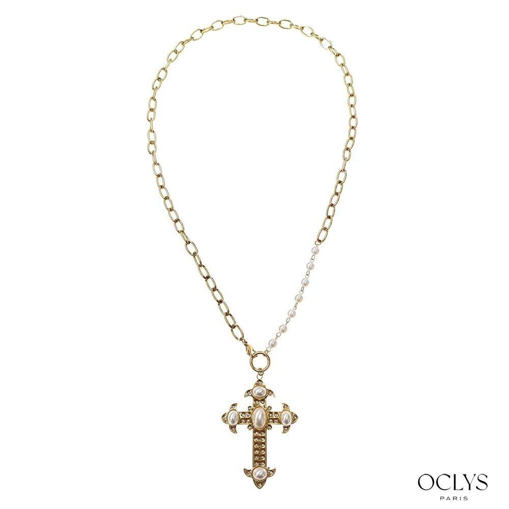 Collana a catena incrociata con perline in acciaio inossidabile Kili