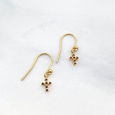 Black Mary pendientes mini cruz negra