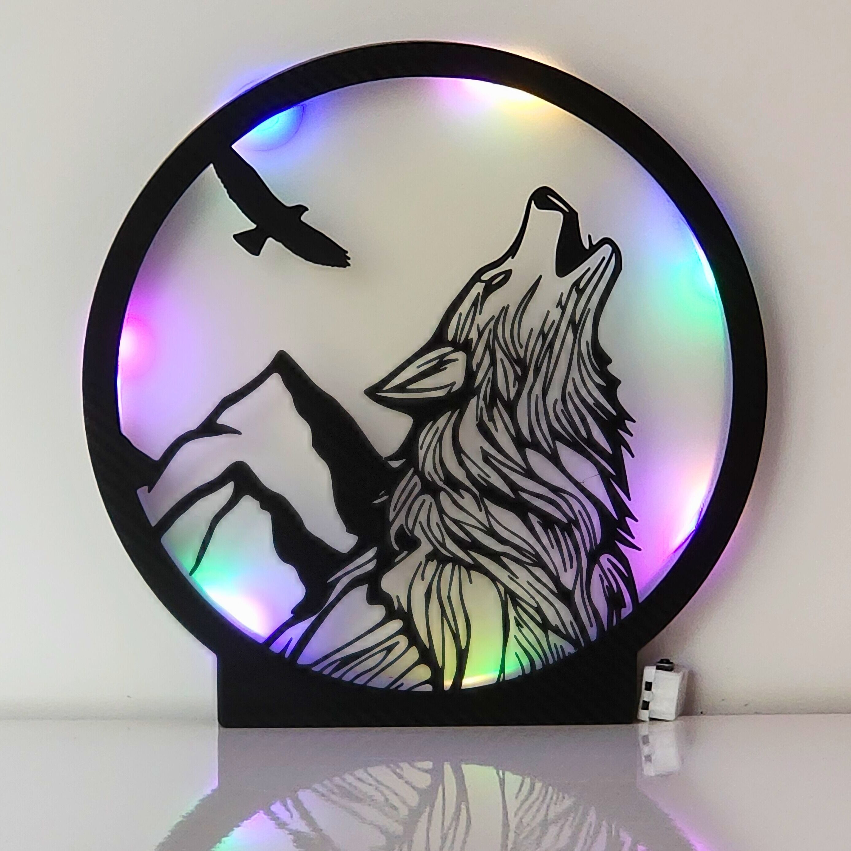 Decorazioni luminose - Quadri luminosi - Luce notturna: Lupo misterioso che ulula alla Luna