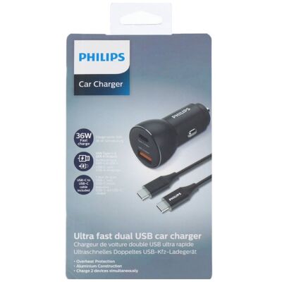 Caricabatteria da auto Philips + cavo da 1 m