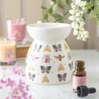 Quemador de aceite y calentador de cera con estampado floral de insectos