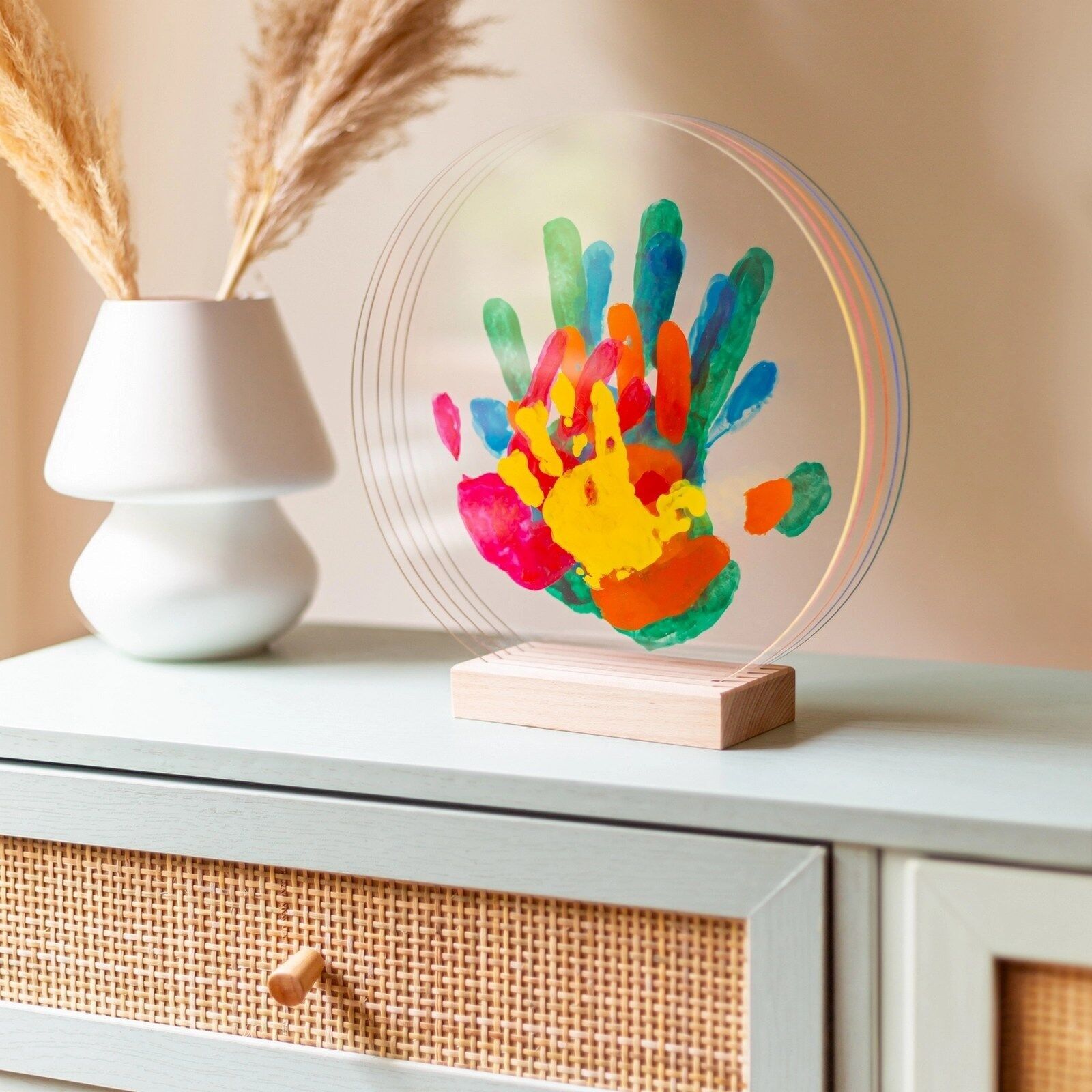 Kit d'empreintes de mains pour 5 – Support Rectangulaire - couleur Peps - Coffret naissance - Fête des mères