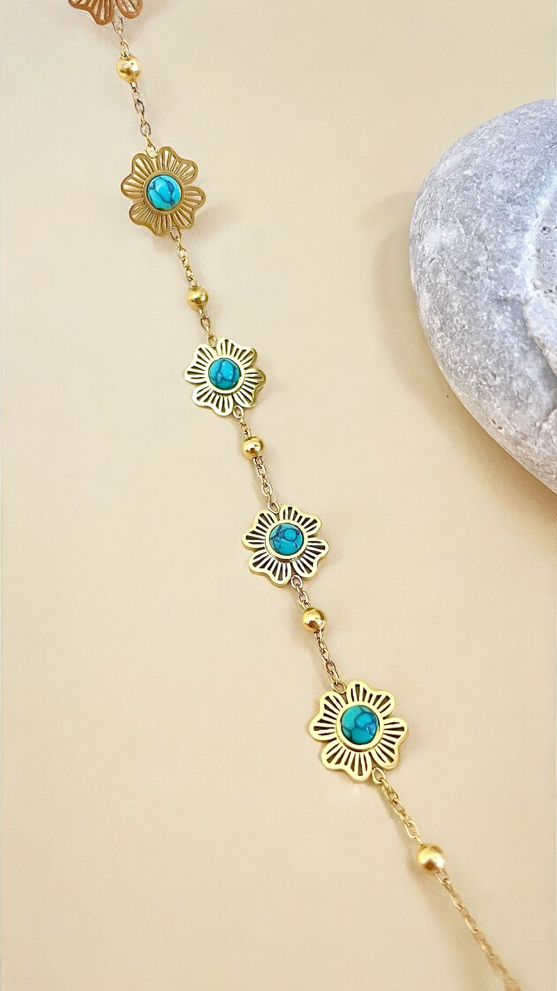 Bracciale in acciaio inossidabile con fiore turchese