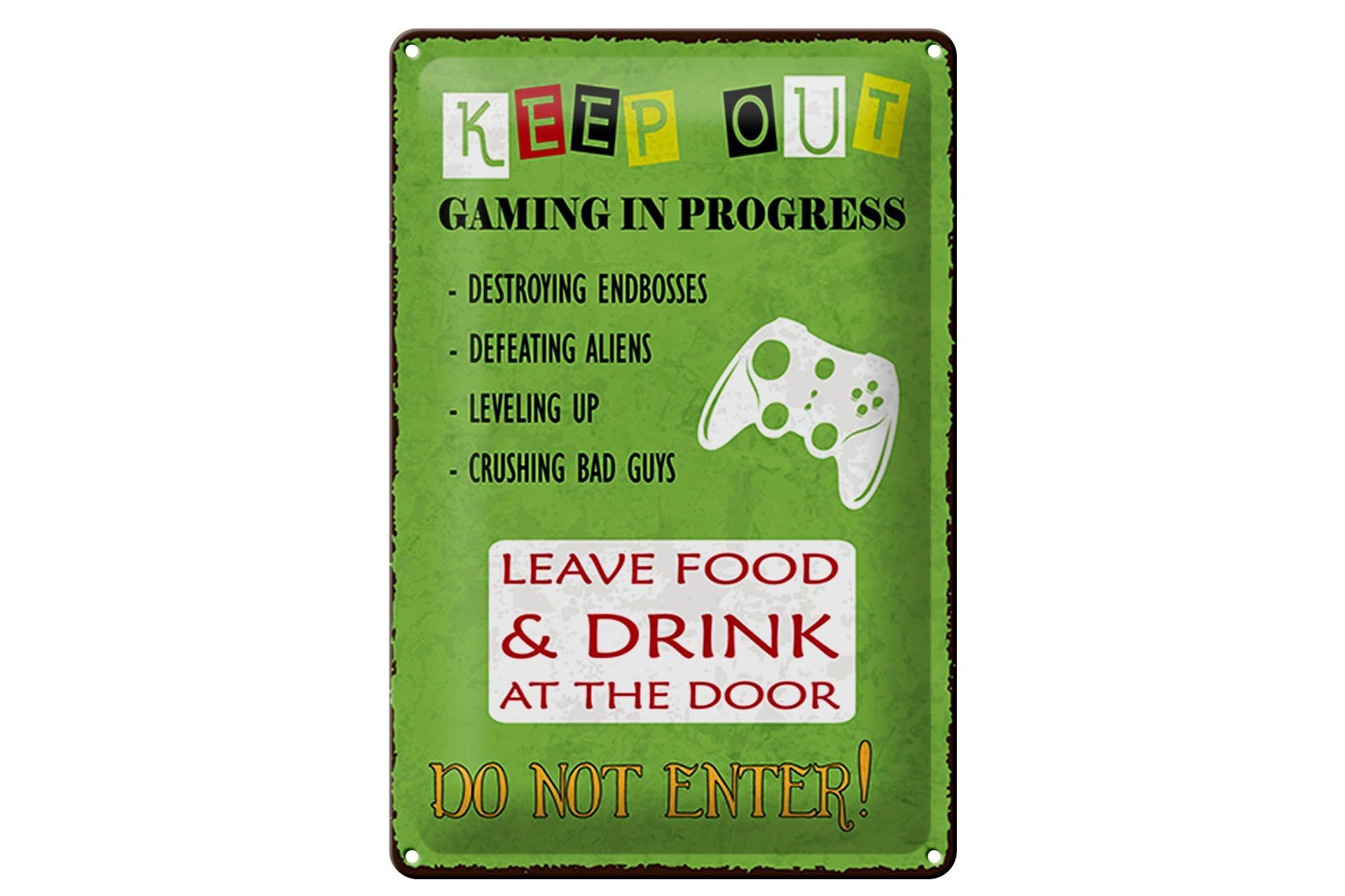 Targa in metallo con scritta "Keep out", targa per giocatori