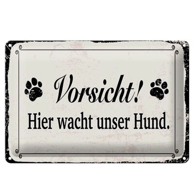 Plaque en tôle note 12x18 cm Attention ici, panneau garde-chiens