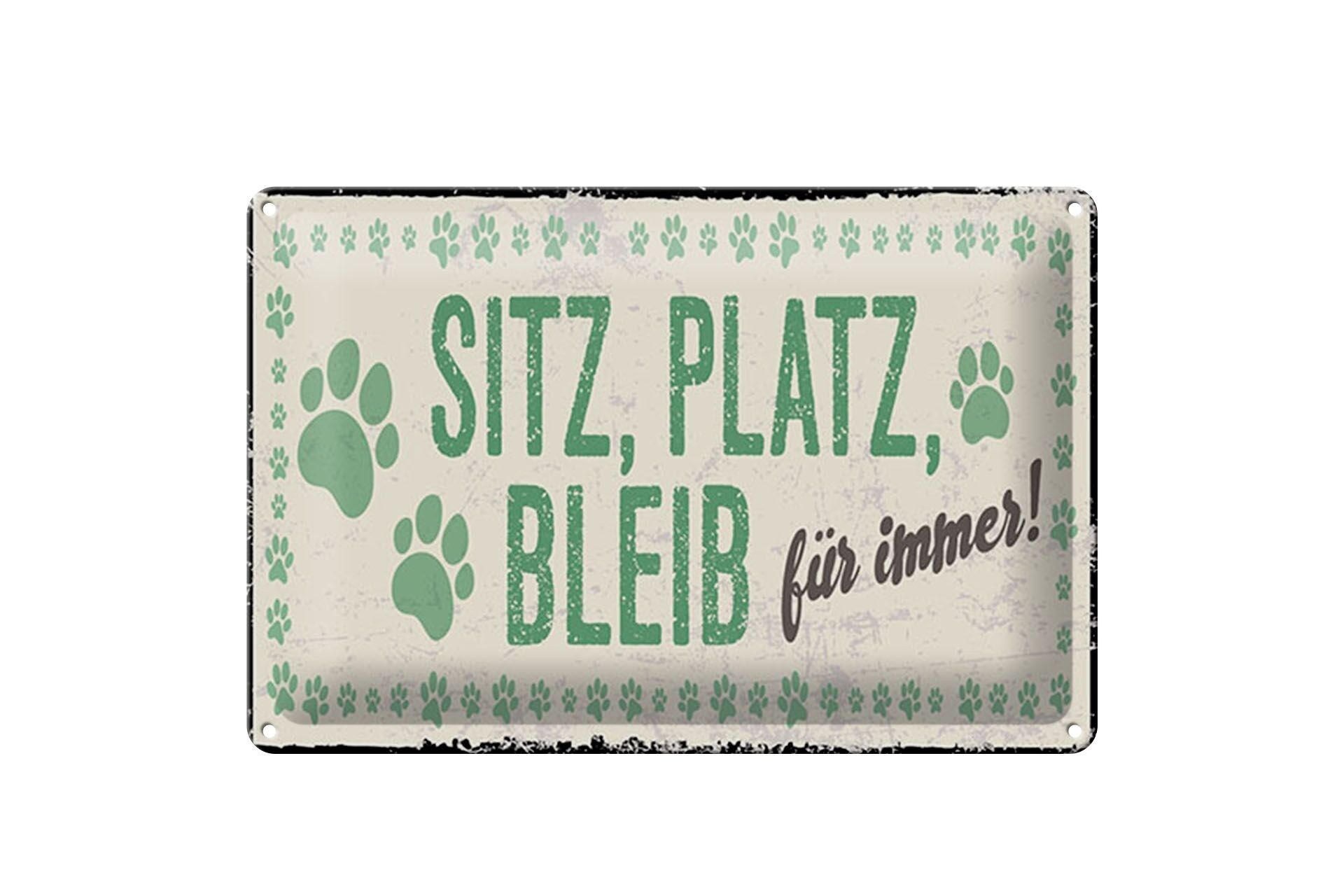 Targa in metallo con scritta "Sit, Place, Stay" 12x18 cm