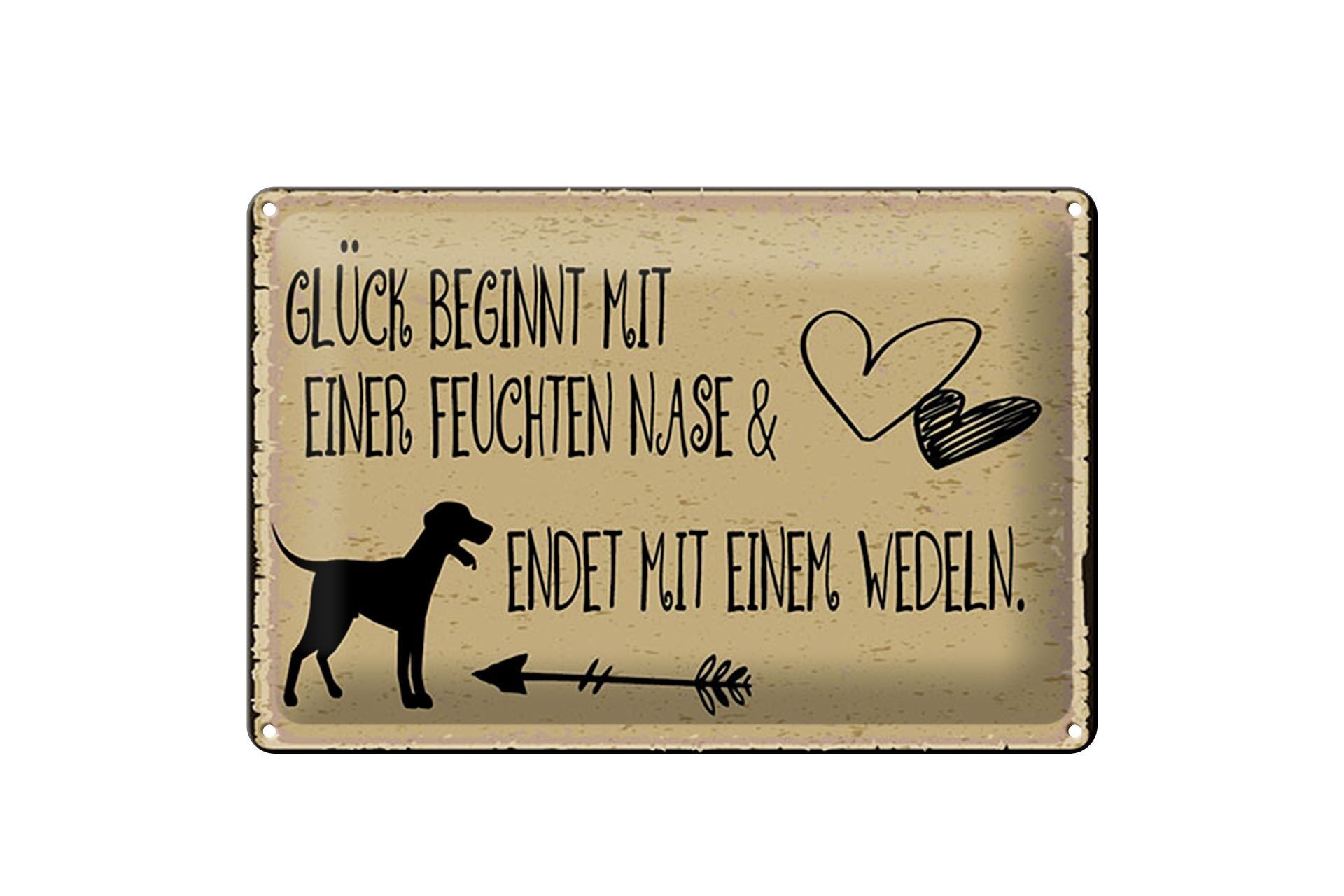 Targa in latta con scritta 12x18 cm La felicità termina con cartello sventolante