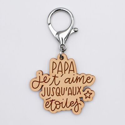 Porte-clés papa gravé bois médaille 50x45 mm - Edition spéciale Jusqu'aux étoiles""