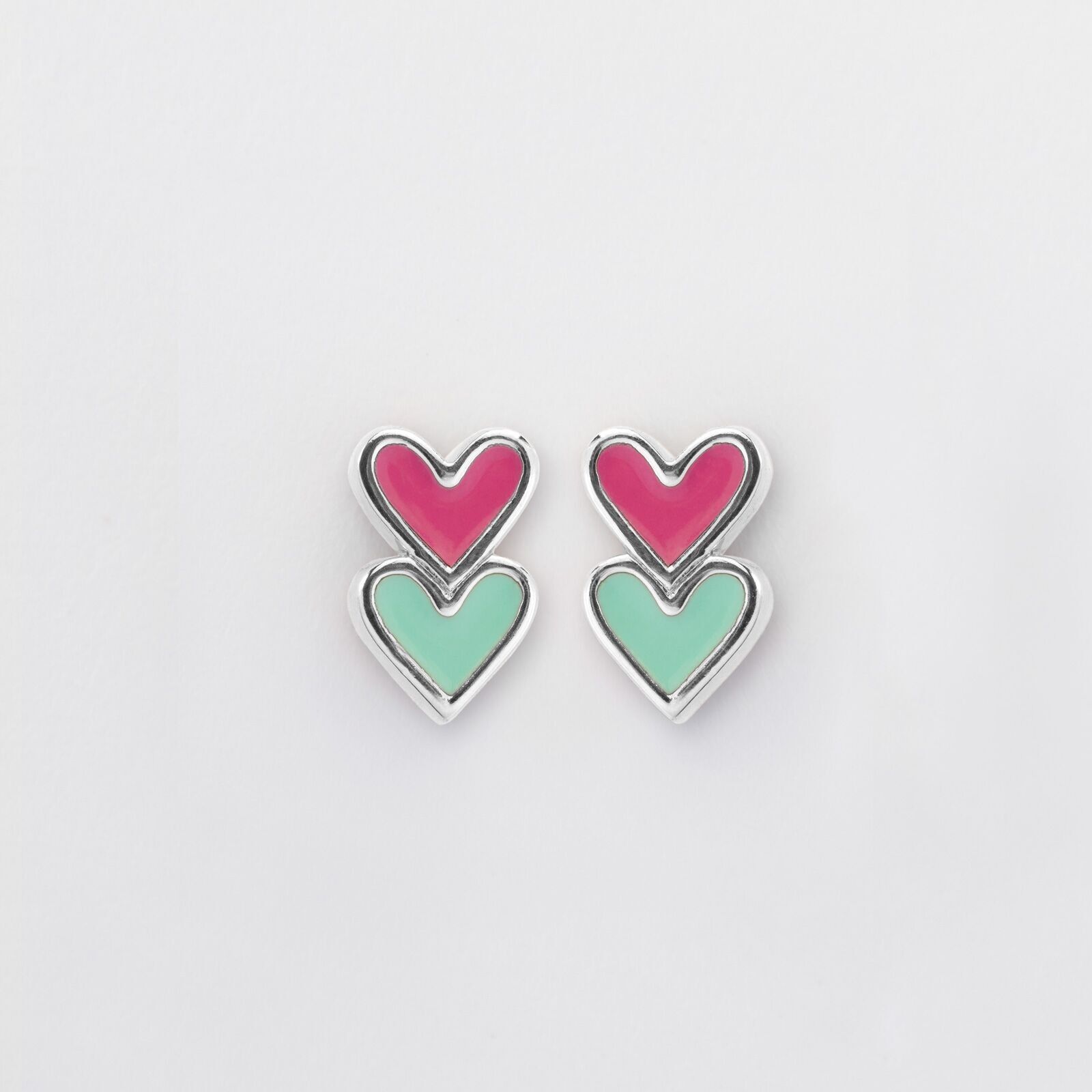 Boucles d'oreilles cœur émail multicolor plata