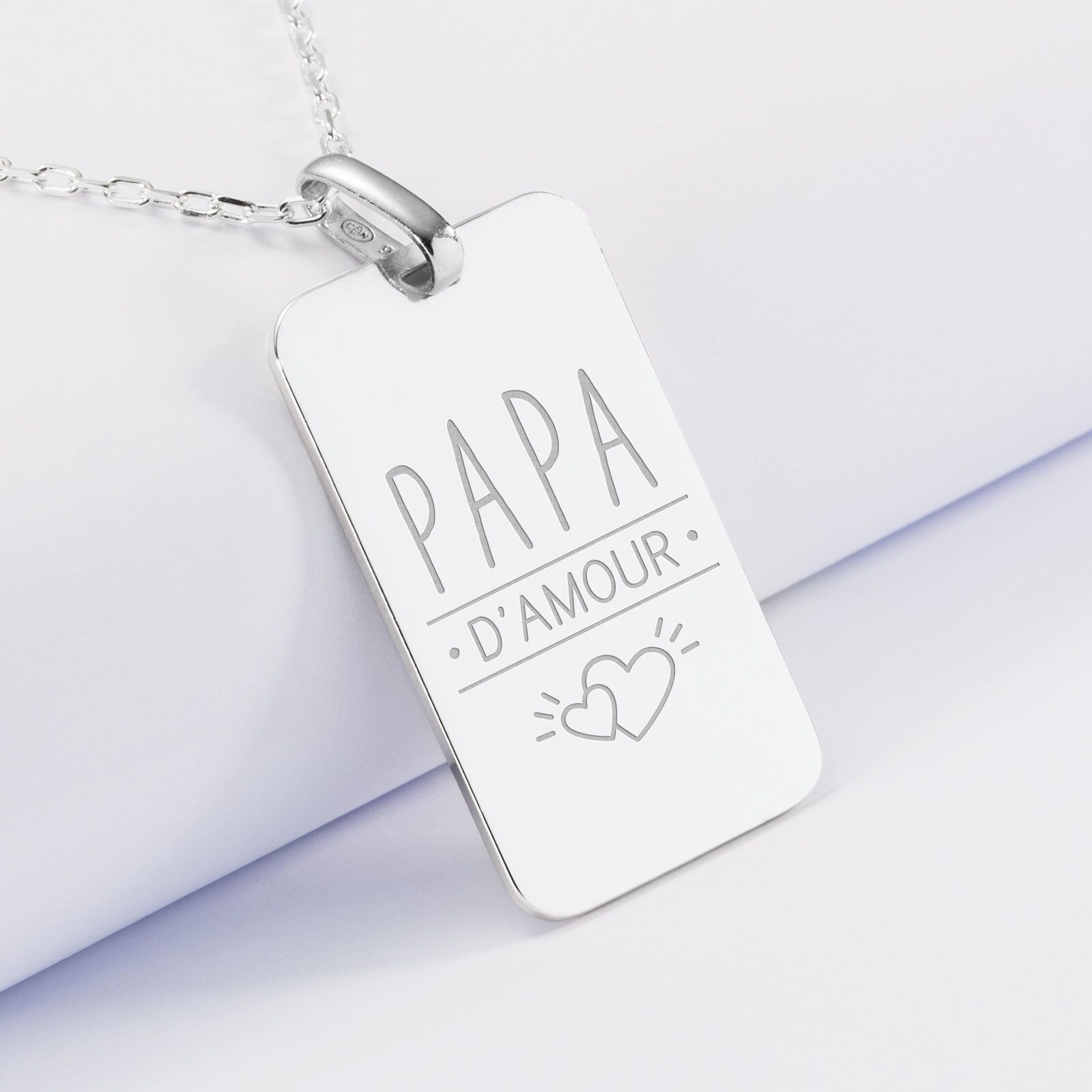 Collier homme médaille gravée argent 20x32 mm "Papa d'amour" 