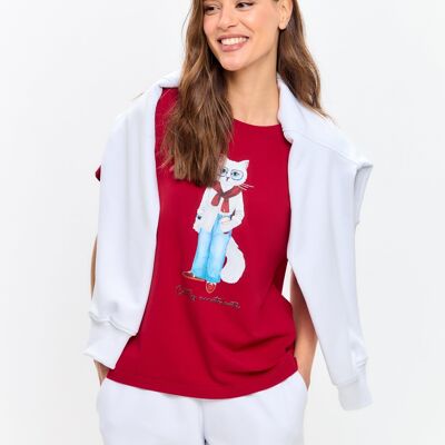 T-shirt rouge imprimé CAFÉ CHAT