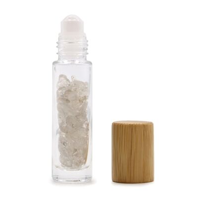 Botella Roll-on con gemas - Cuarzo de Roca - Tapa de madera