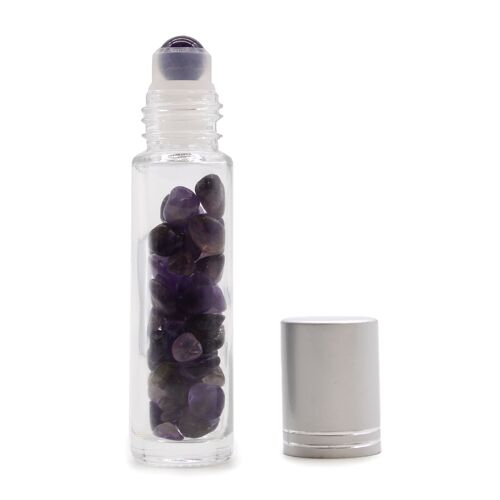 Botella en Roll-on con gemas - Amatista - Tapa plateada