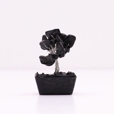 Mini alberi di pietre preziose su base di orgonite - Agata nera (15 pietre)