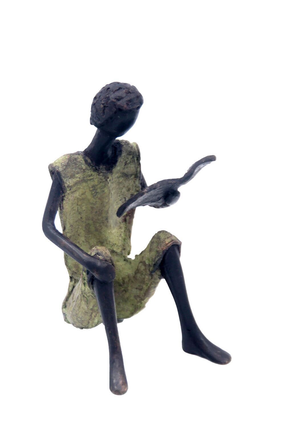 Bronze assis à poser 25 cm vert n°6