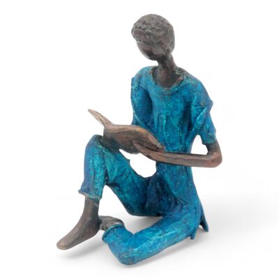 Bronze assis à poser 25 cm bleu n°3