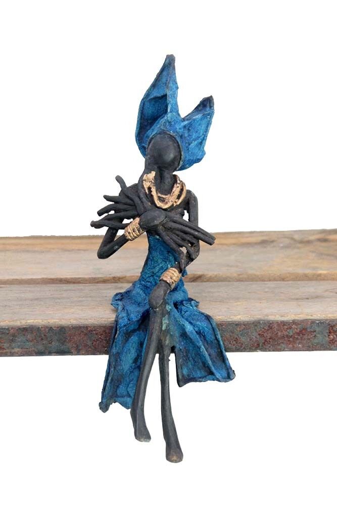 Bronzo seduto 20 cm blu n°2