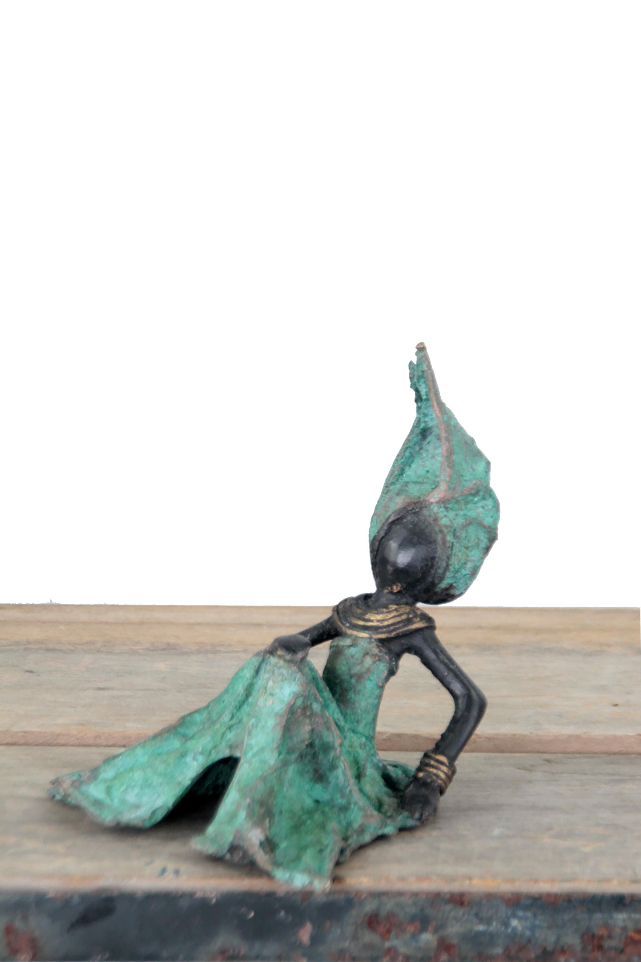 Bronzo seduto 15 cm turchese n°3