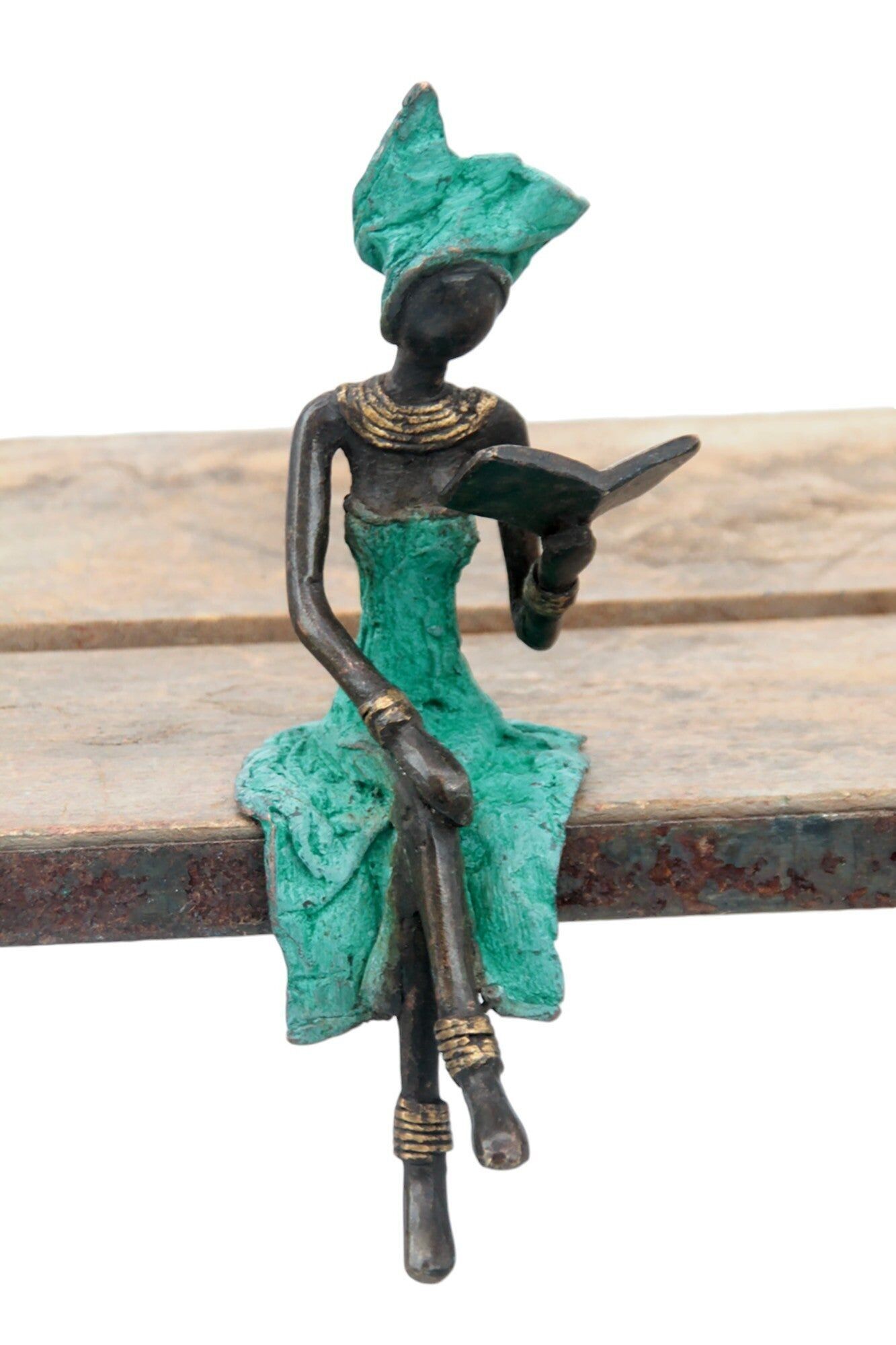 Bronzo seduto 20 cm turchese n°1