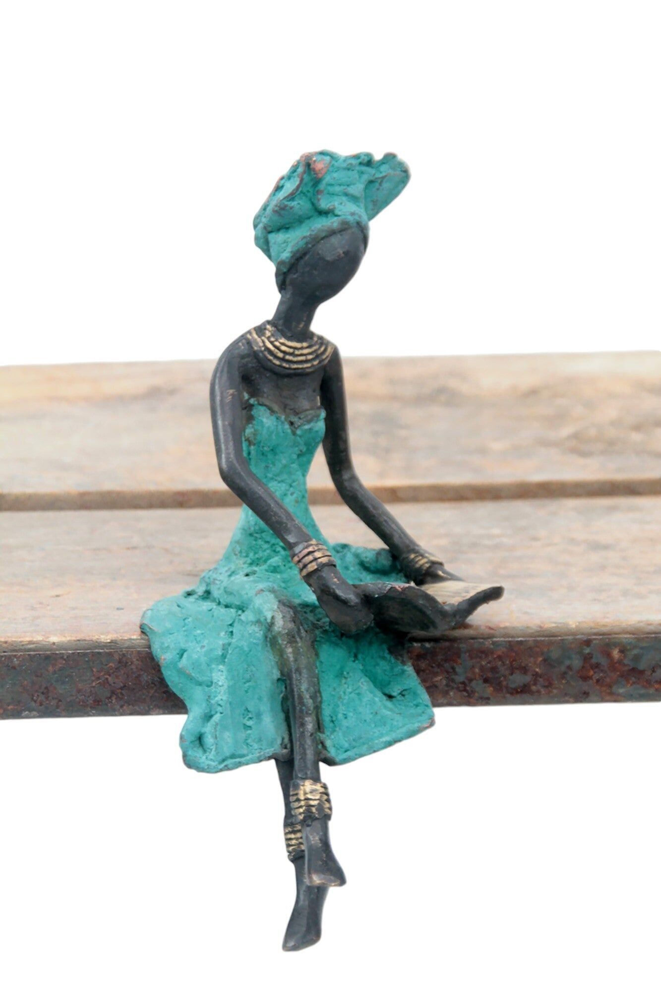 Bronzo seduto 20 cm turchese n°2