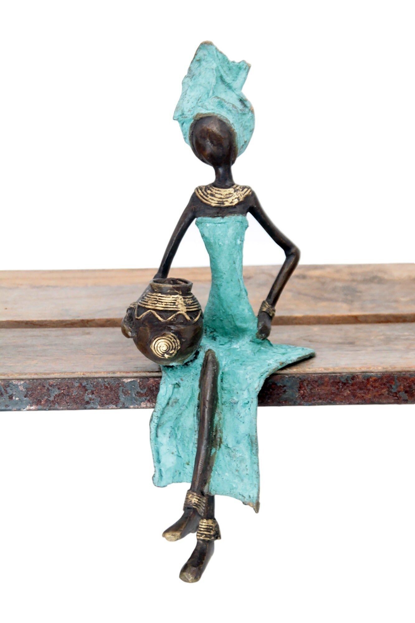 Bronzo seduto 25 cm turchese n°13