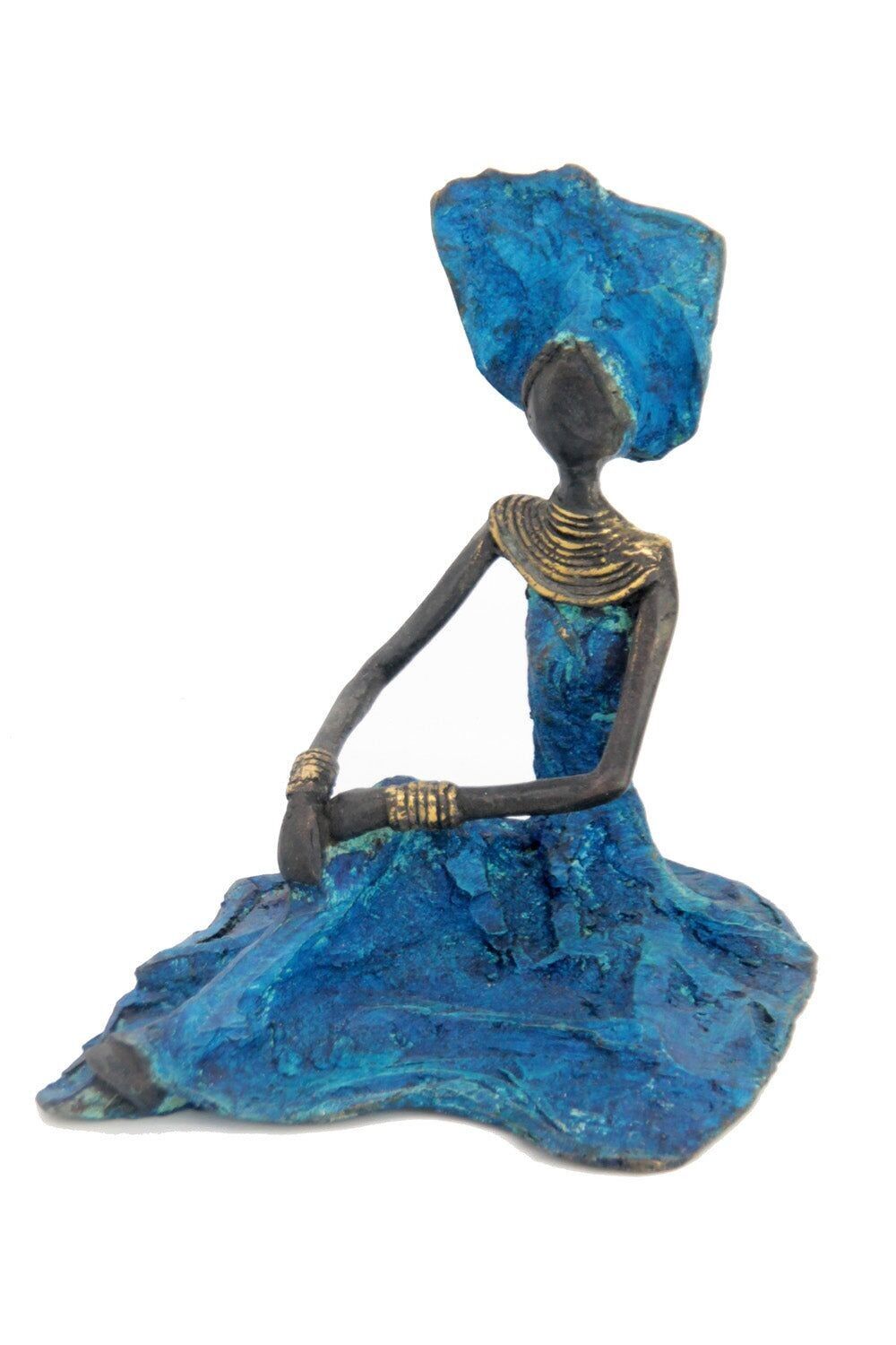 Bronzo seduto a terra 25 cm blu n°7