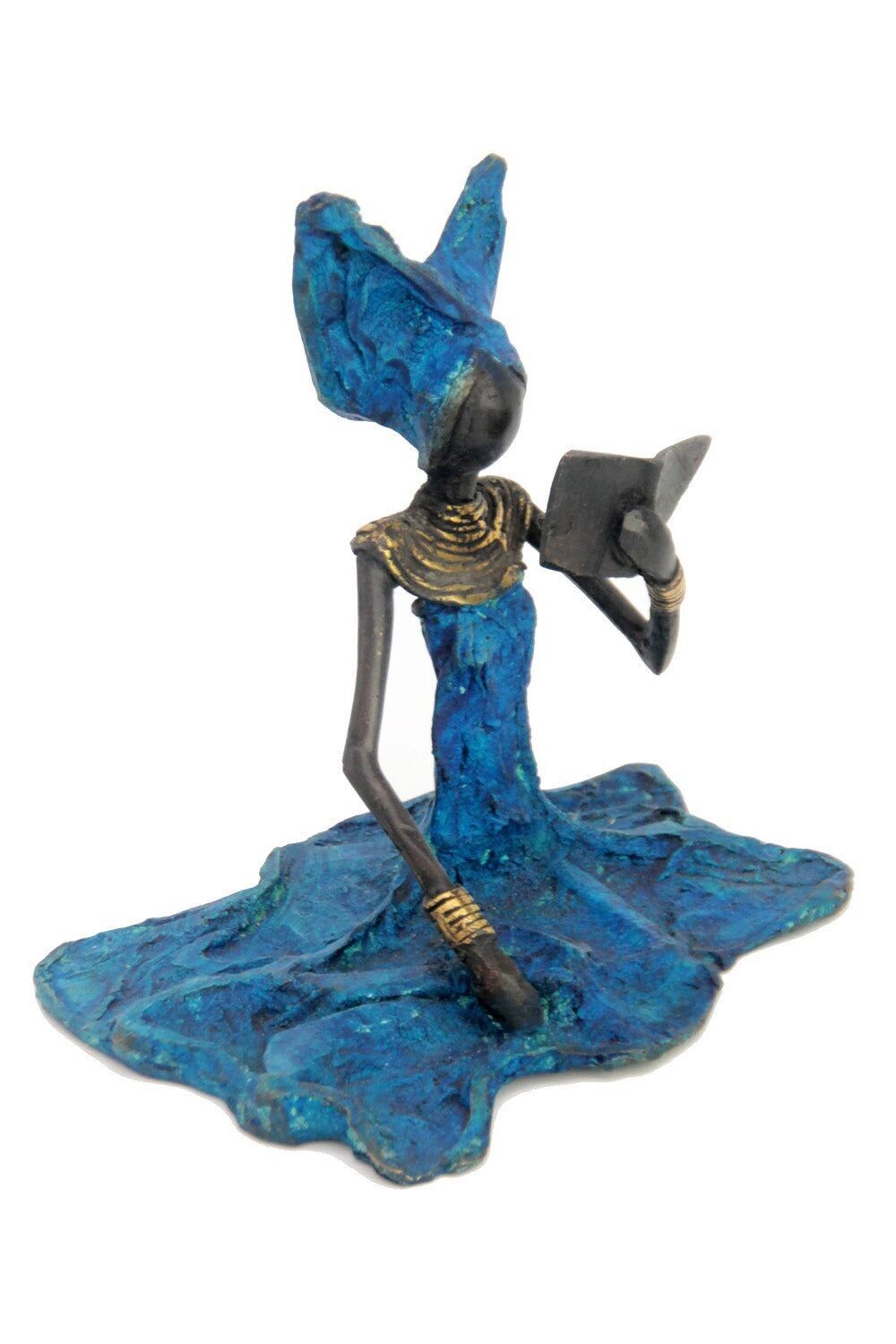 Bronzo seduto a terra 25 cm blu n°8