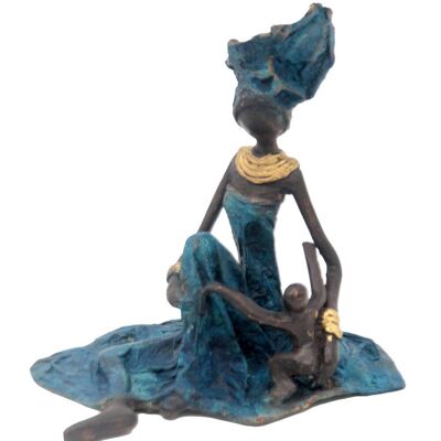 Bronze assis au sol 25 cm bleu n°3