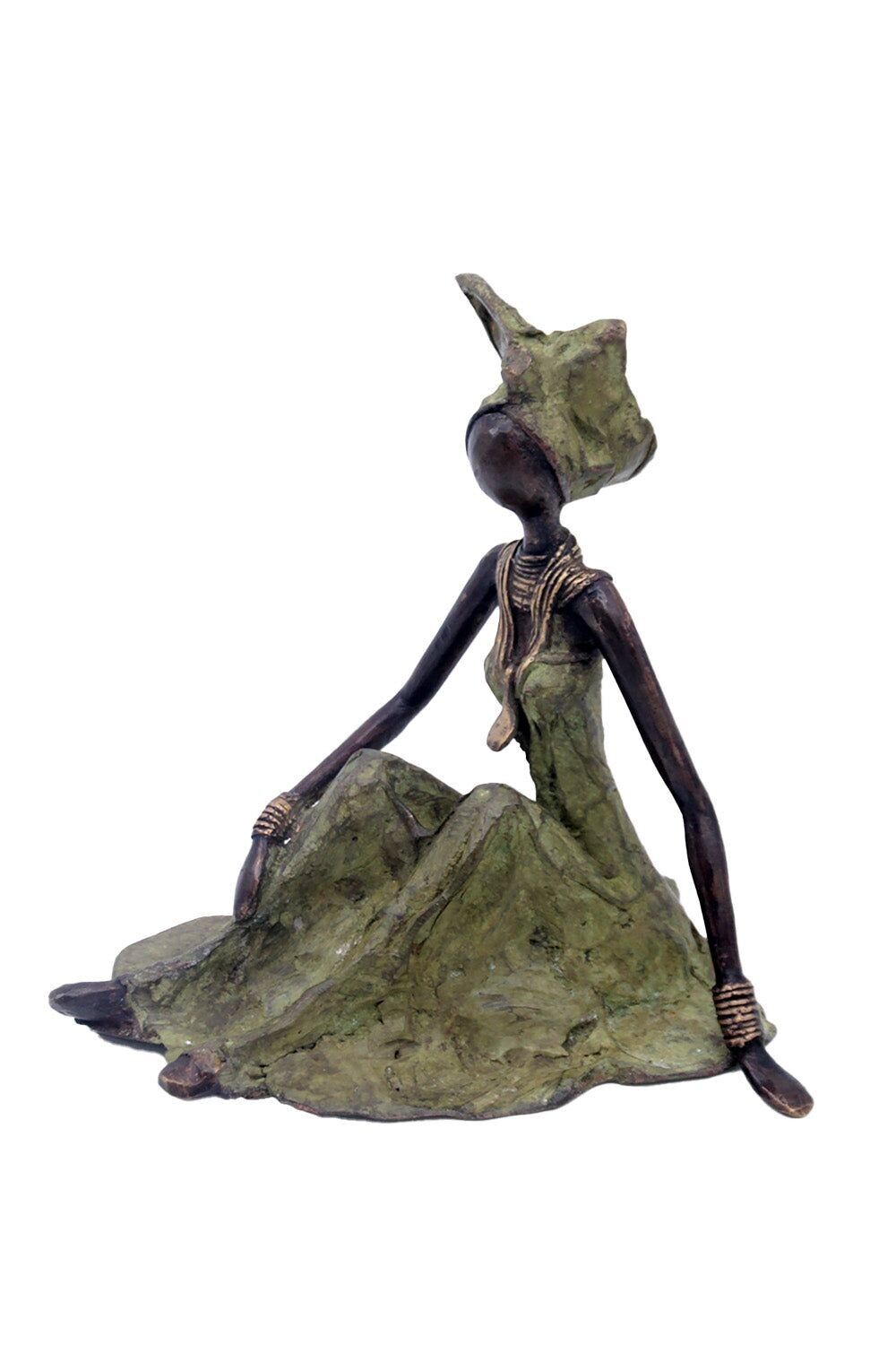 Bronzo seduto a terra 55 cm verde n°1