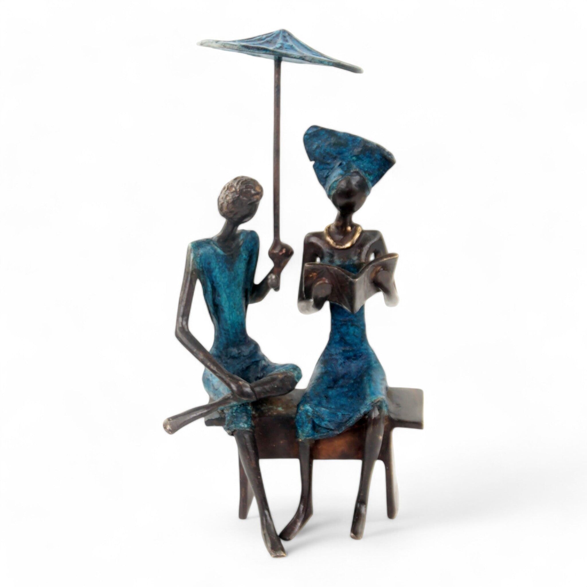 Coppia seduta in bronzo 20 cm blu n°2