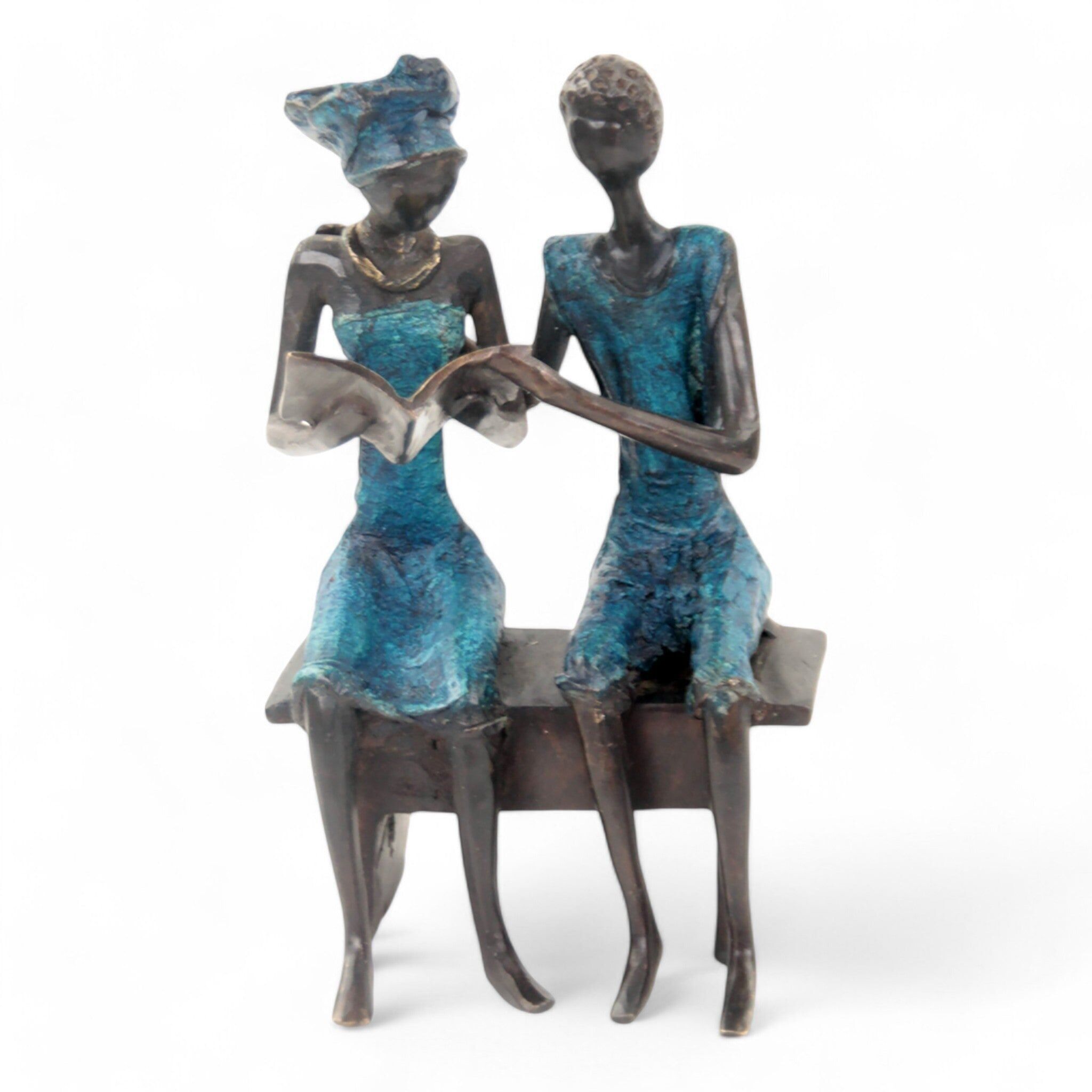 Coppia seduta in bronzo 20 cm blu n°1