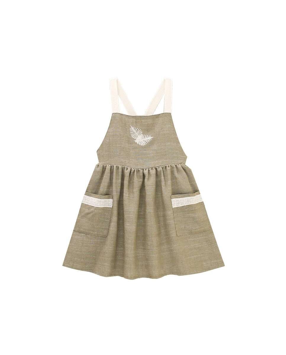 Abito da bambina in lino con spalline e tasche