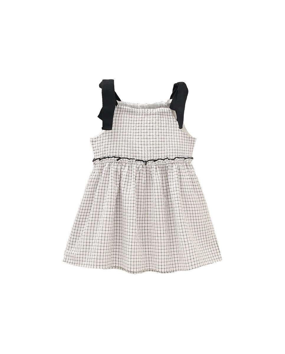 Abito da bambina a quadri con spalline a contrasto