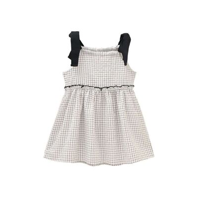 Abito da bambina a quadri con spalline a contrasto