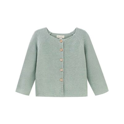 Giacca da bambina in maglia verde con bottoni in legno