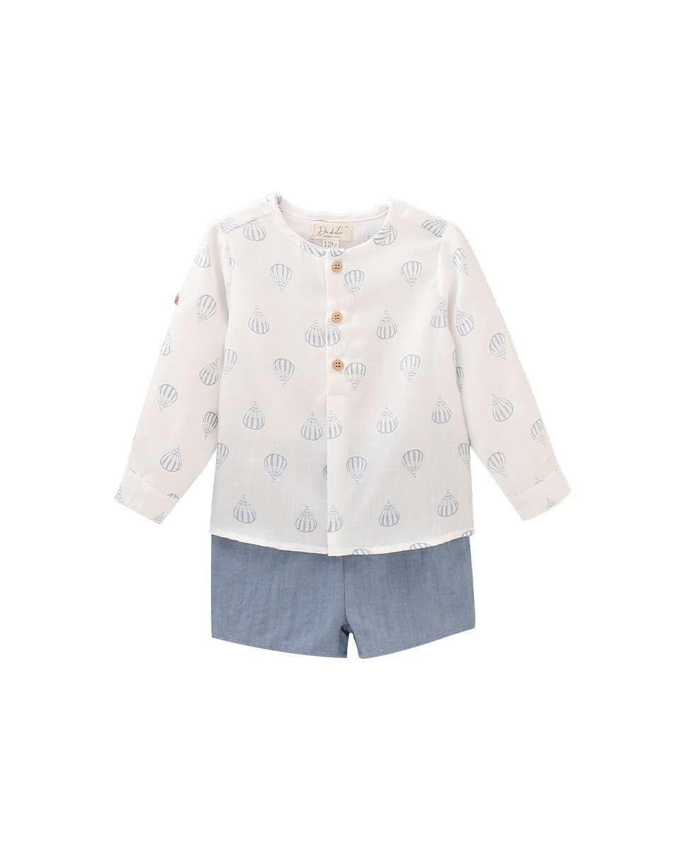 Completo da neonato con maglia stampata e pantaloncini tinta unita