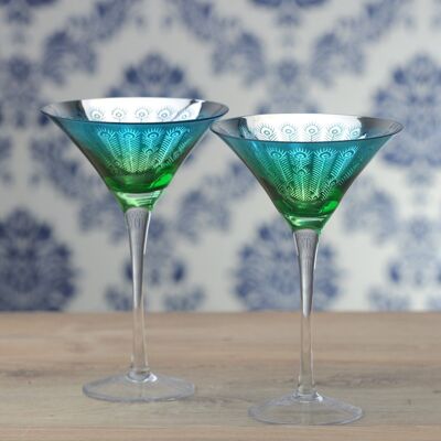 Set of 2 Peacock Cocktail Glasses