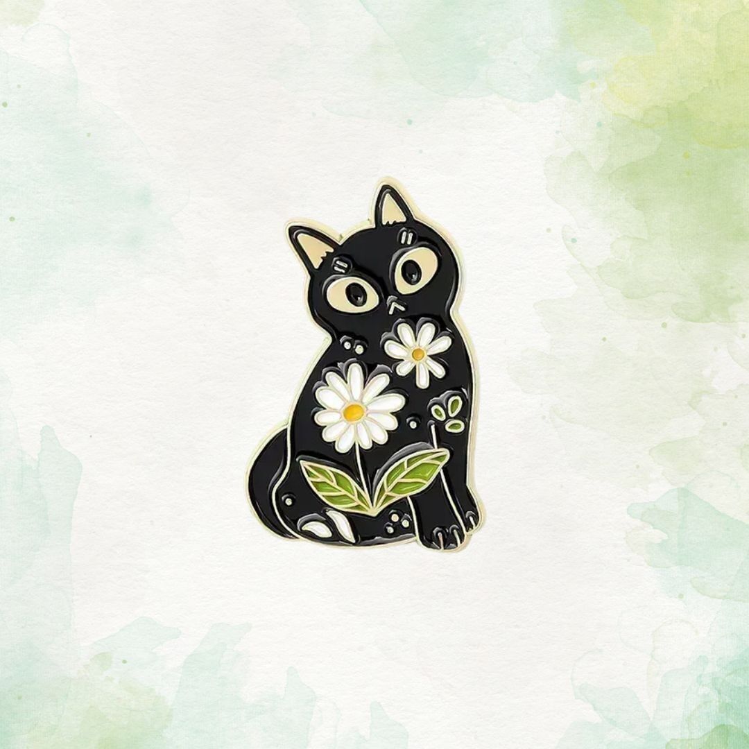 Anstecknadel Blume Katze