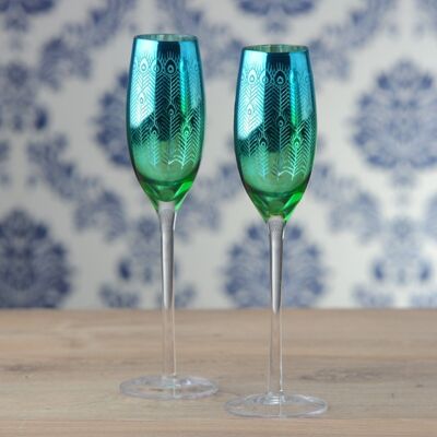 Set of 2 Peacock Champagne Flutes