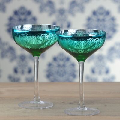 Set of 2 Peacock Champagne Saucers