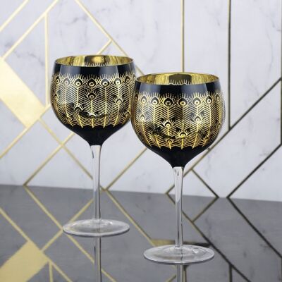 Set of 2 Midnight Peacock Gin Glasses